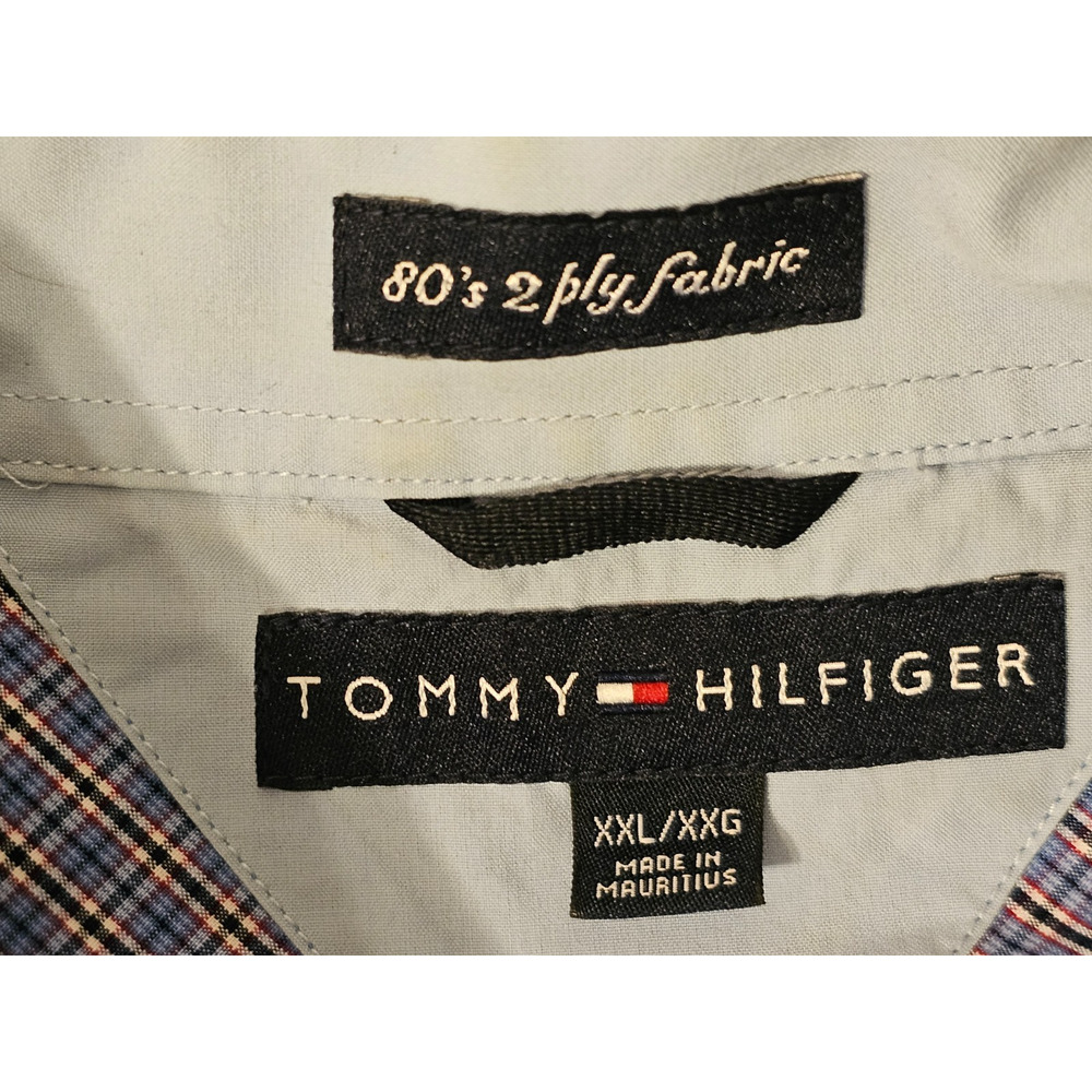 Tommy Hilfiger 80's 2 Ply Fabric Mens Blue Plaid Button Up Long Sleeve Shirt XXL - Picture 4 of 6